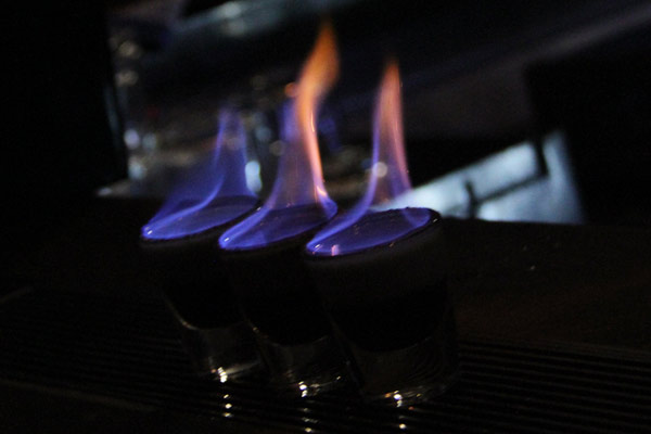 Flaming shots in their earliest stage